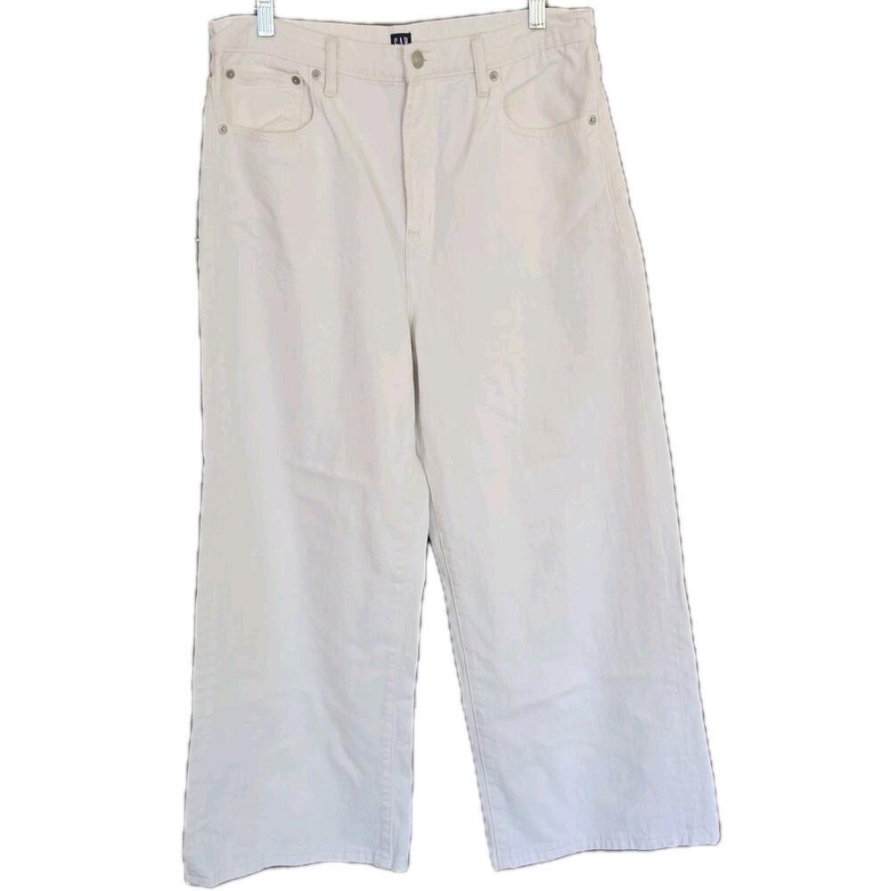Gap Women's White High Rise Stride Wide Leg Ankle Crop Jeans Size 31 TALL
